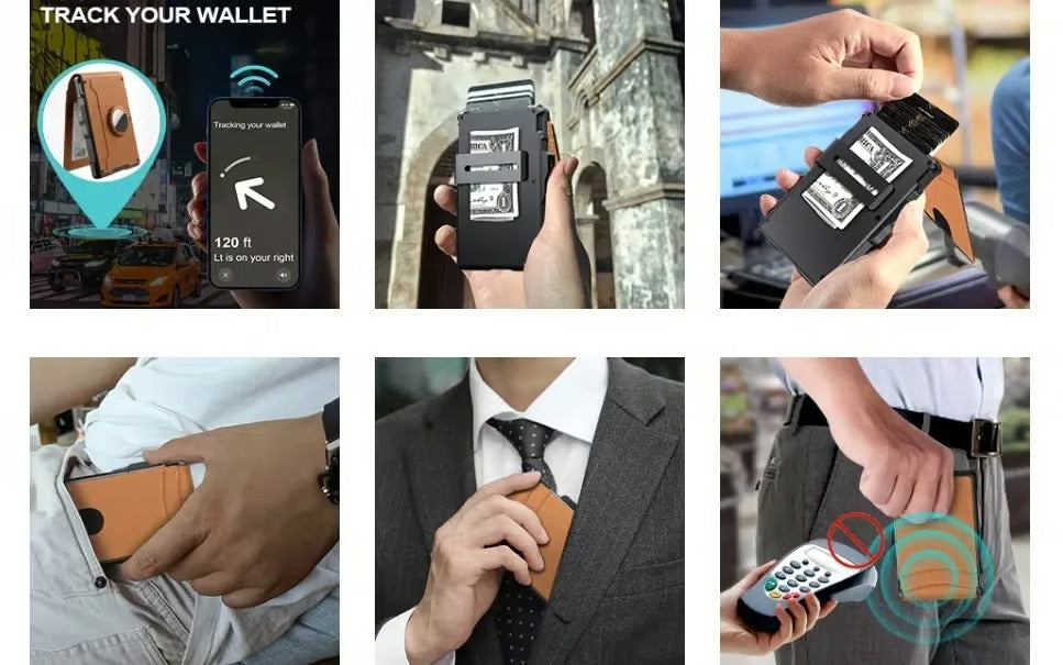 🔥Hot Sale -49% OFF!✨Wallet for Men - With Pop Up Aluminum Case Money Clip Slim Leather Slots Credit Card Holder RFID Blocking Bifold Minimalist Wallet