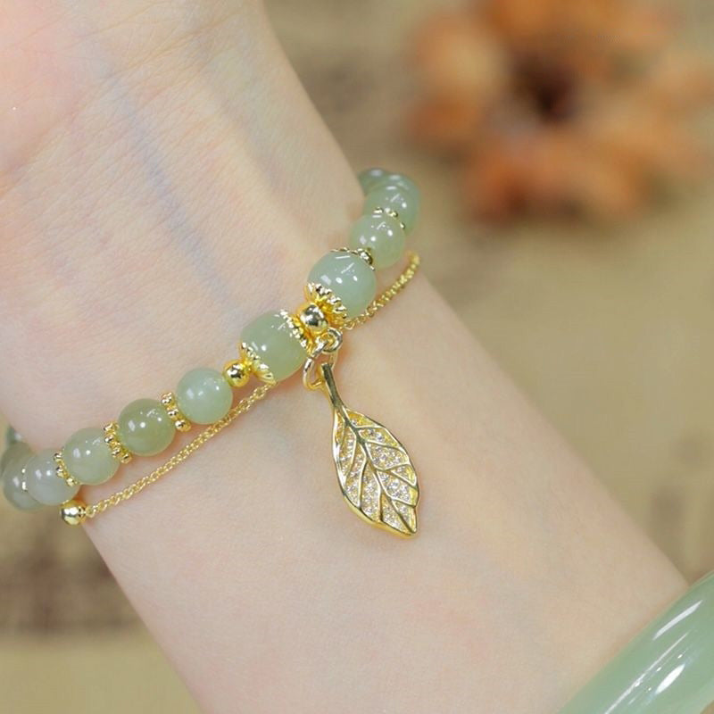 Golden Branch & Jade Leaf Bracelet