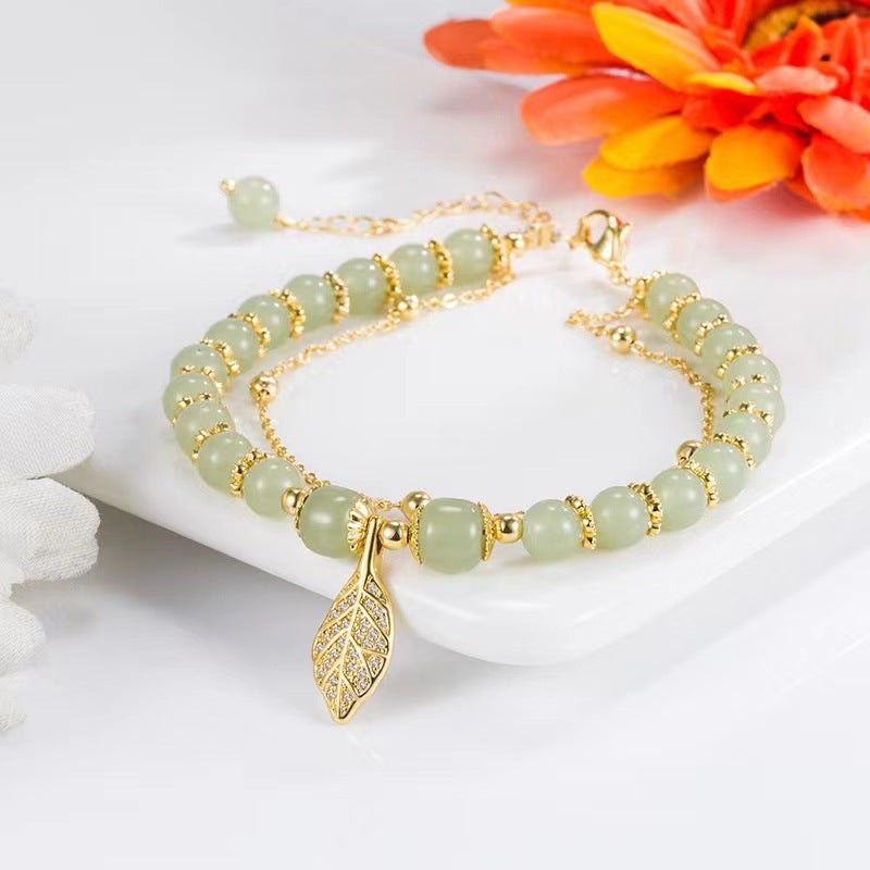 Golden Branch & Jade Leaf Bracelet