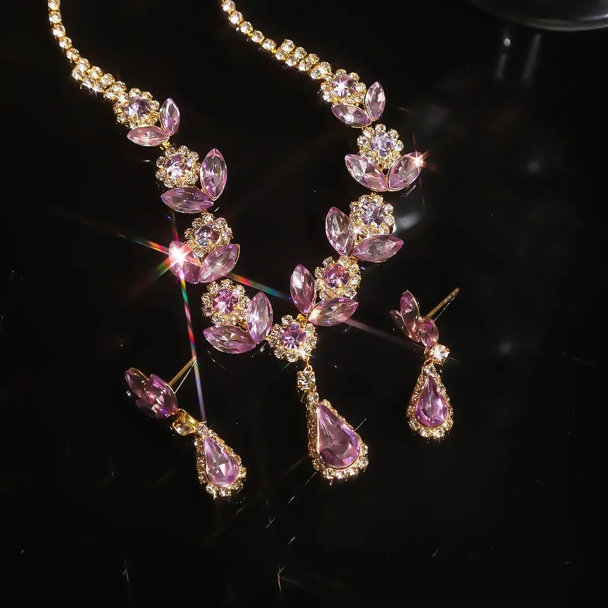 💎New teardrop diamond necklace and earring set