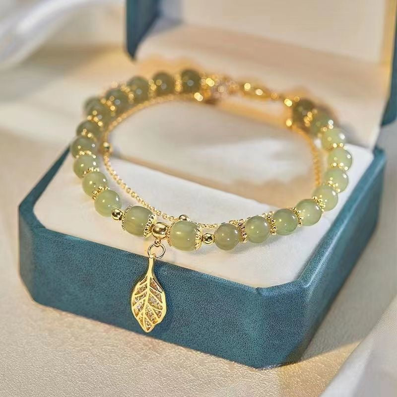 Golden Branch & Jade Leaf Bracelet