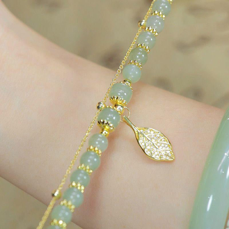 Golden Branch & Jade Leaf Bracelet