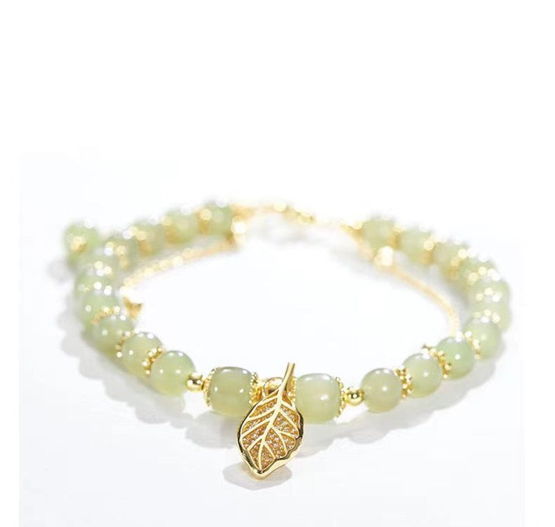 Golden Branch & Jade Leaf Bracelet