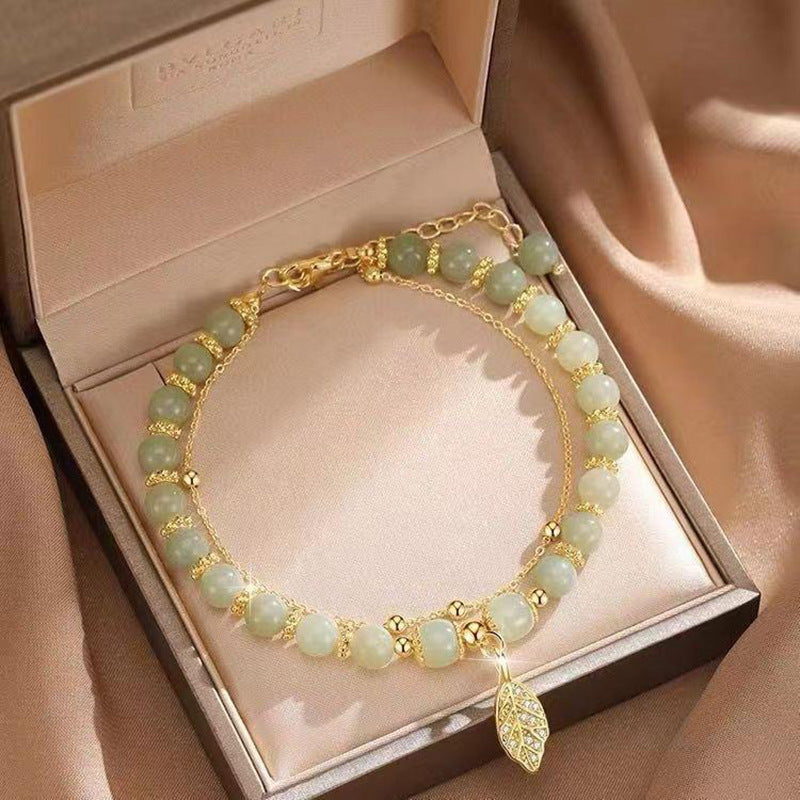 Golden Branch & Jade Leaf Bracelet