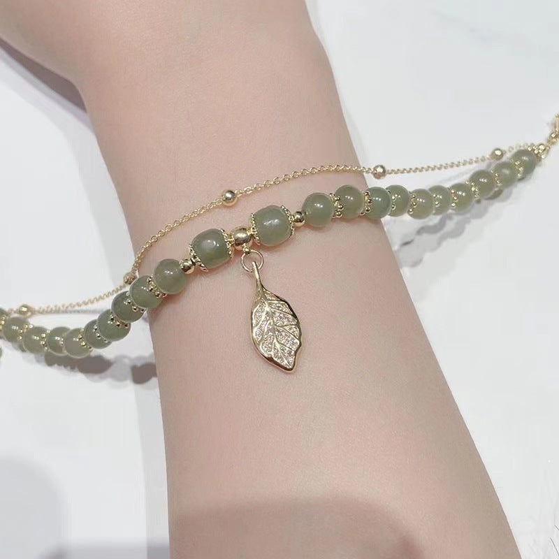 Golden Branch & Jade Leaf Bracelet