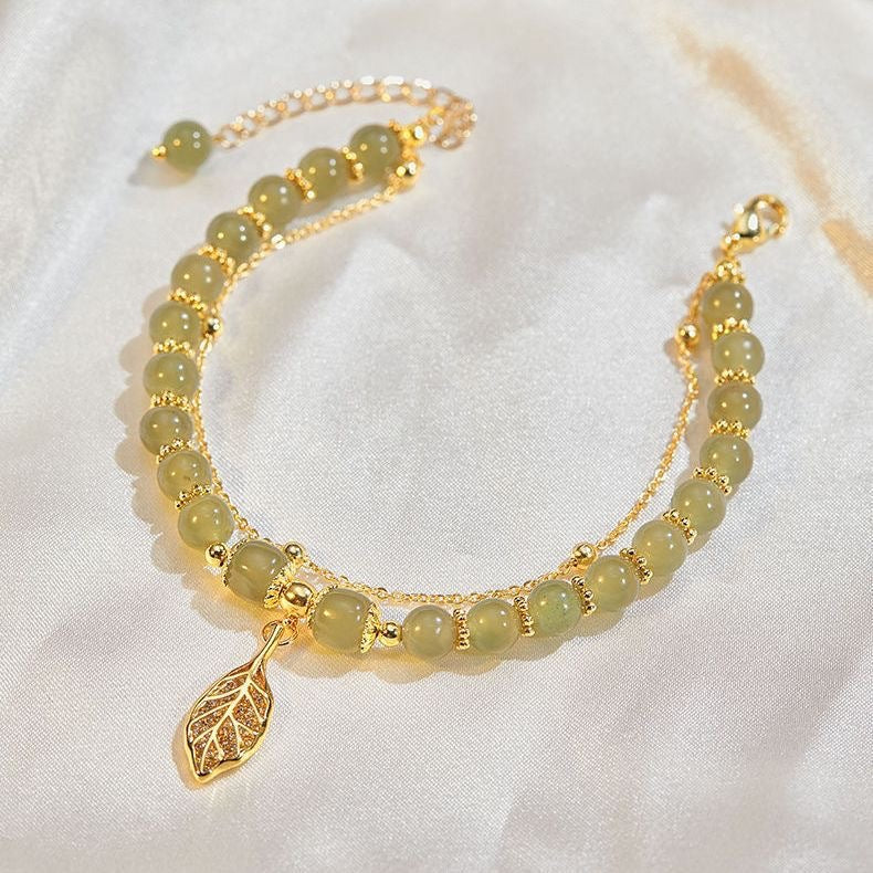 Golden Branch & Jade Leaf Bracelet