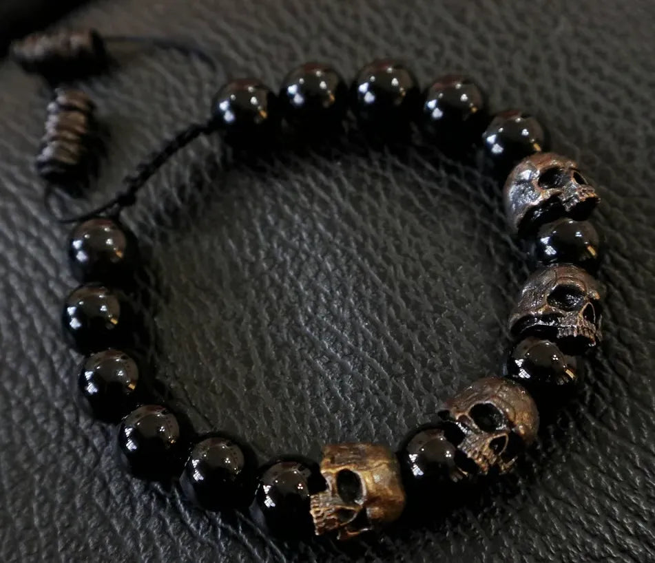 The Sterling silver Skull Army Onyx Bead Bracelet