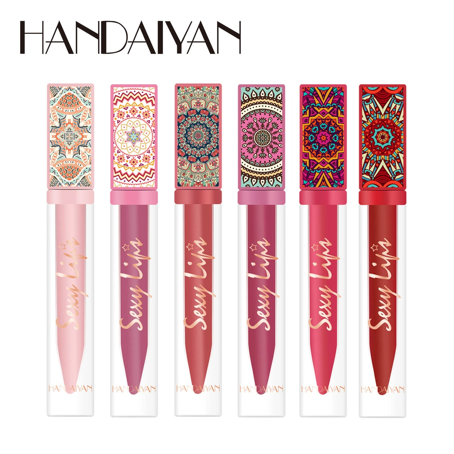 6-piece Bohemian-style lip gloss set, long-lasting, waterproof, matte lipstick