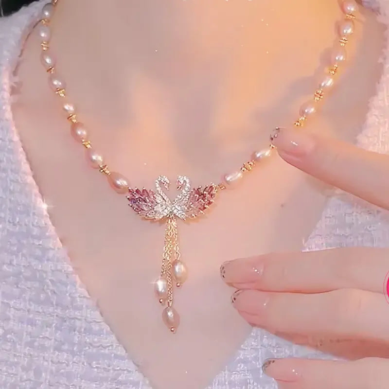 ✨✨Freshwater Pearl Necklace with Swan Pendant