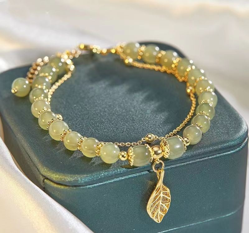 Golden Branch & Jade Leaf Bracelet