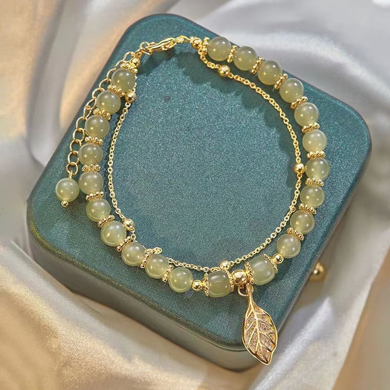 Golden Branch & Jade Leaf Bracelet