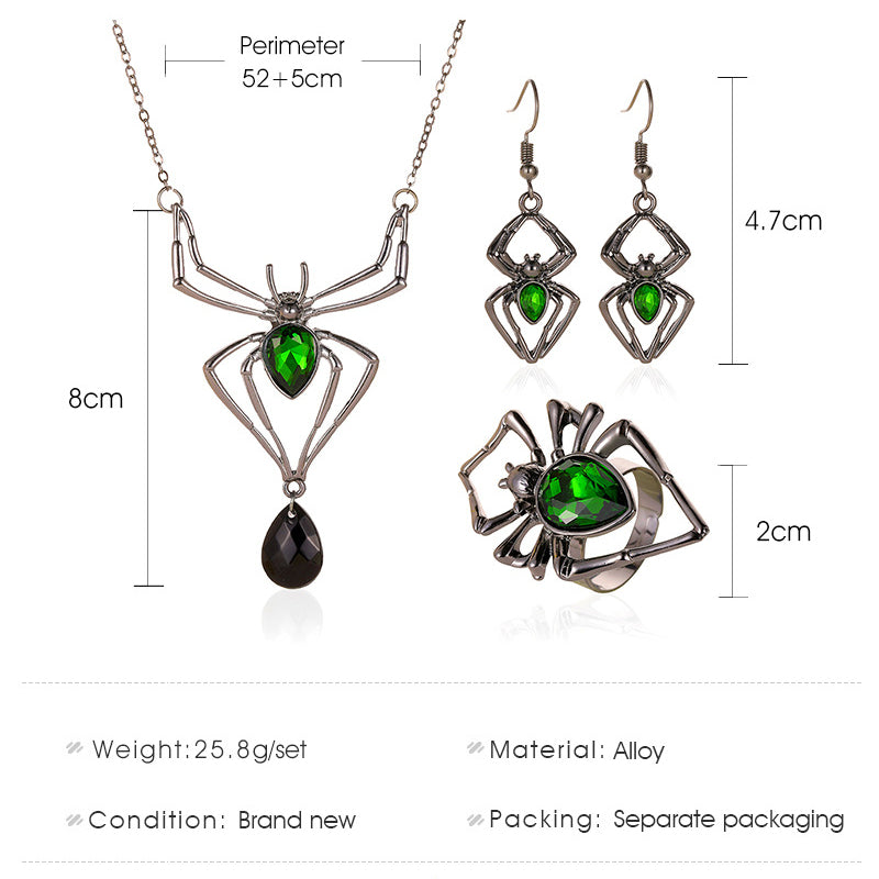 Green Artificial Gemstone Jewelry Three-Piece Set