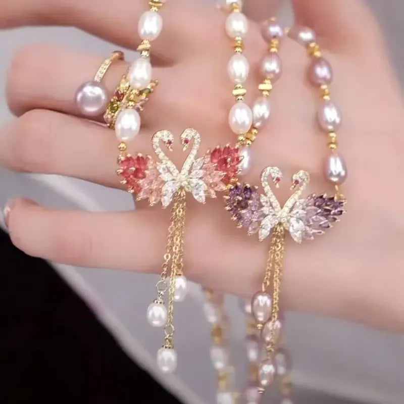 ✨✨Freshwater Pearl Necklace with Swan Pendant