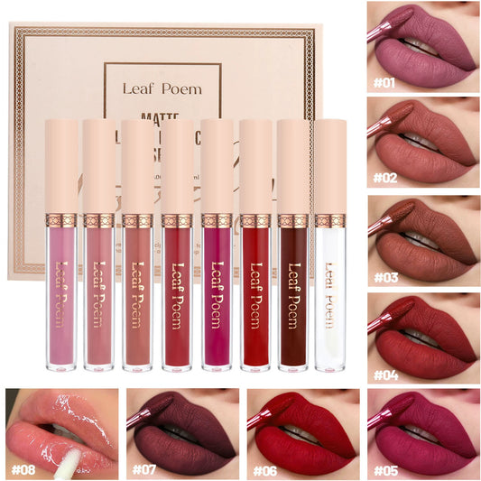 Makeup 8 non-stick lip glaze set matte matte liquid lipstick non-fading waterproof lip gloss set