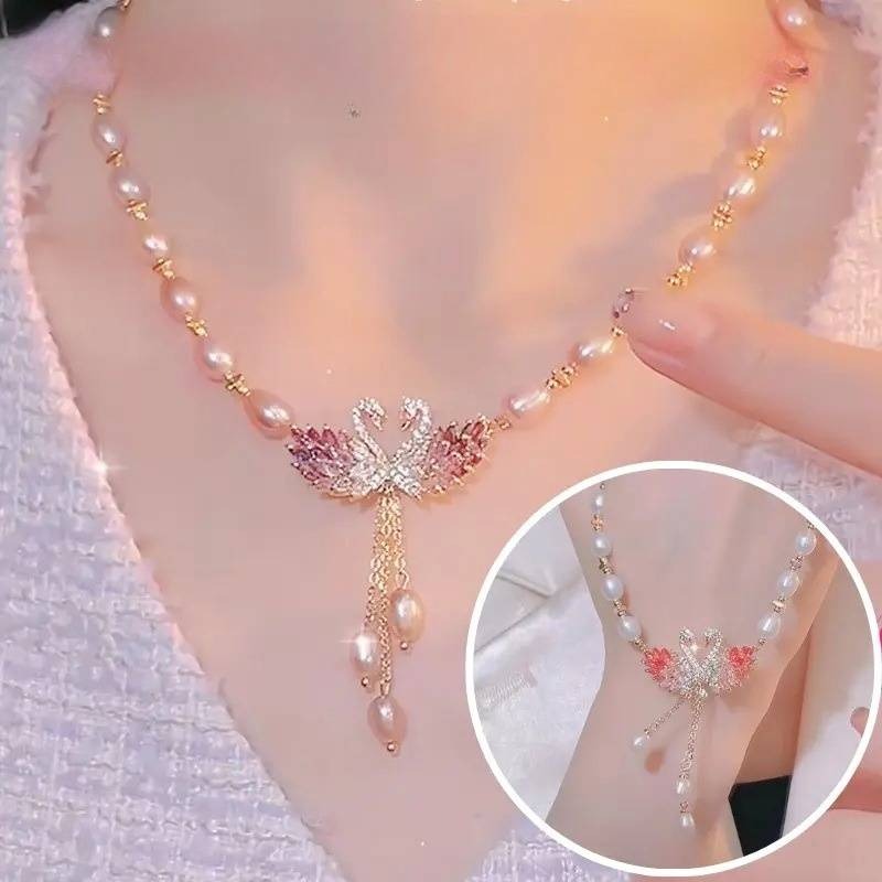 ✨✨Freshwater Pearl Necklace with Swan Pendant