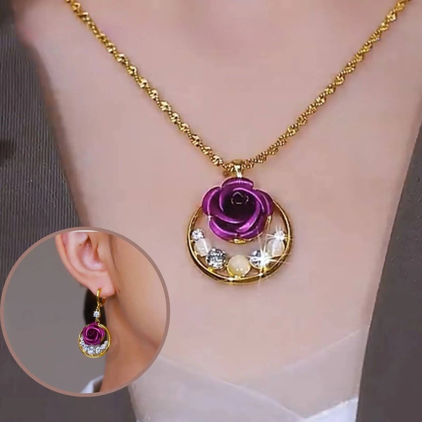 🌹【Necklace + Earrings】Luxury jewelry set with high quality roses