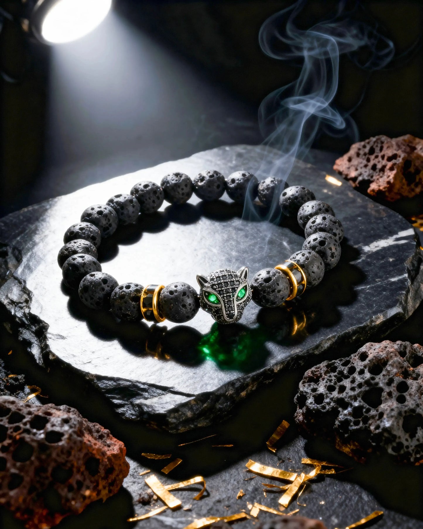 Punk-style shiny leopard head bracelet with cubic zirconia