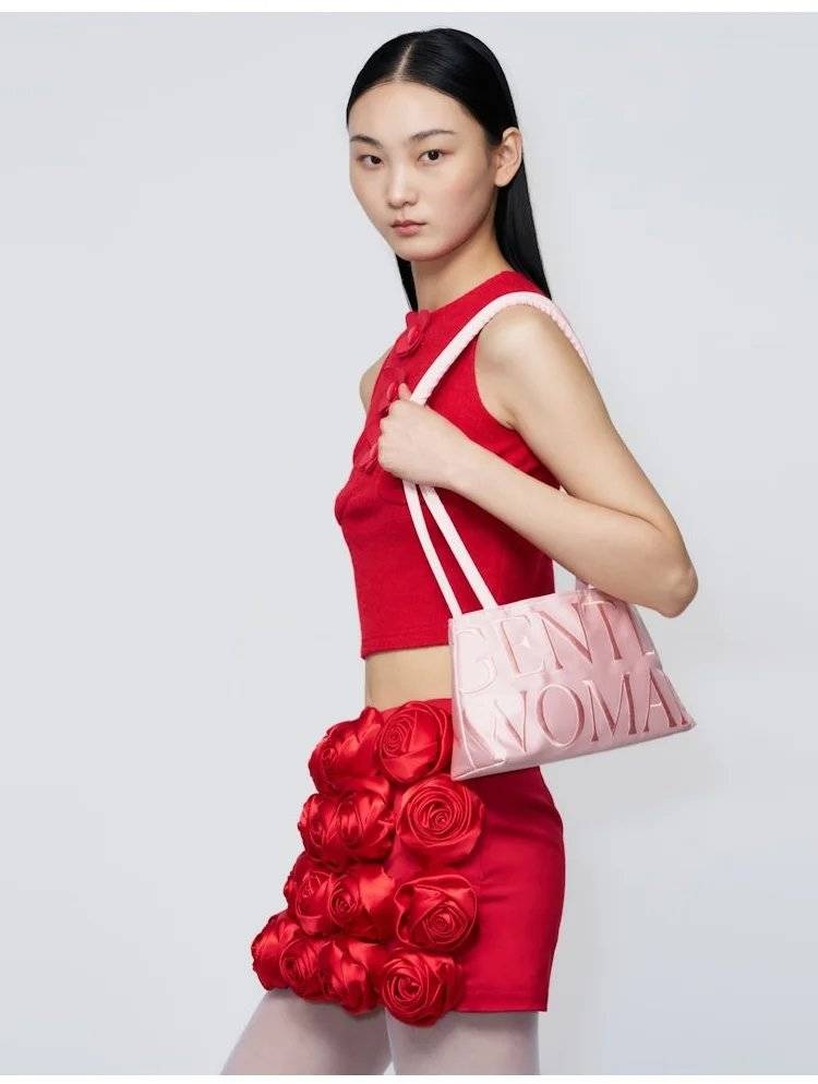 Satin embroidery one-shoulder fashionable ballet underarm bag