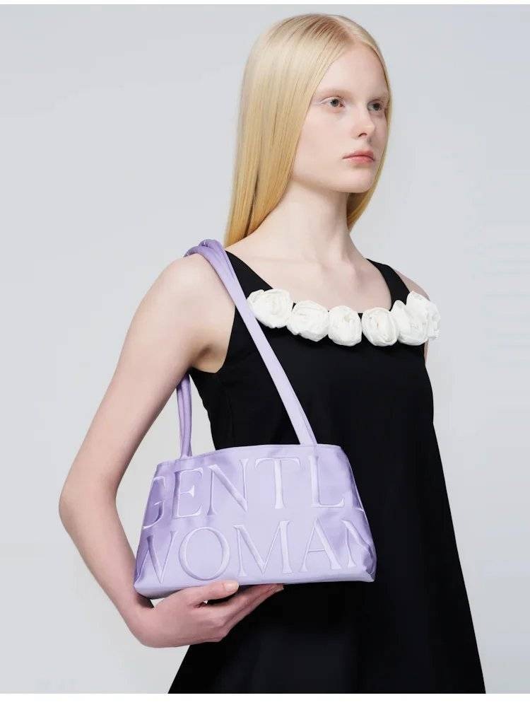 Satin embroidery one-shoulder fashionable ballet underarm bag