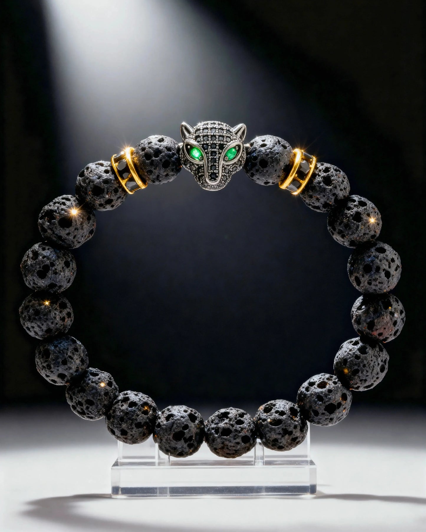 Punk-style shiny leopard head bracelet with cubic zirconia