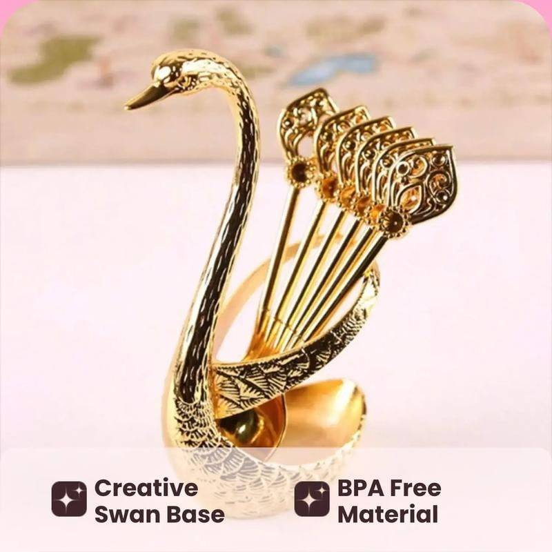 ☕️🥄Coffee Spoon Set, Including 6counts Stainless Steel Spoon & 1count Swan Base🦢
