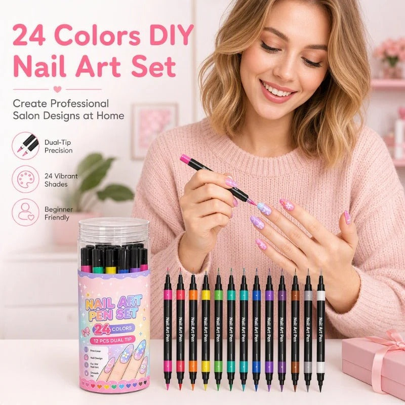 📢📢40% OFF !! ⏰24 Colors Dual Ended Nail Art Pens Set