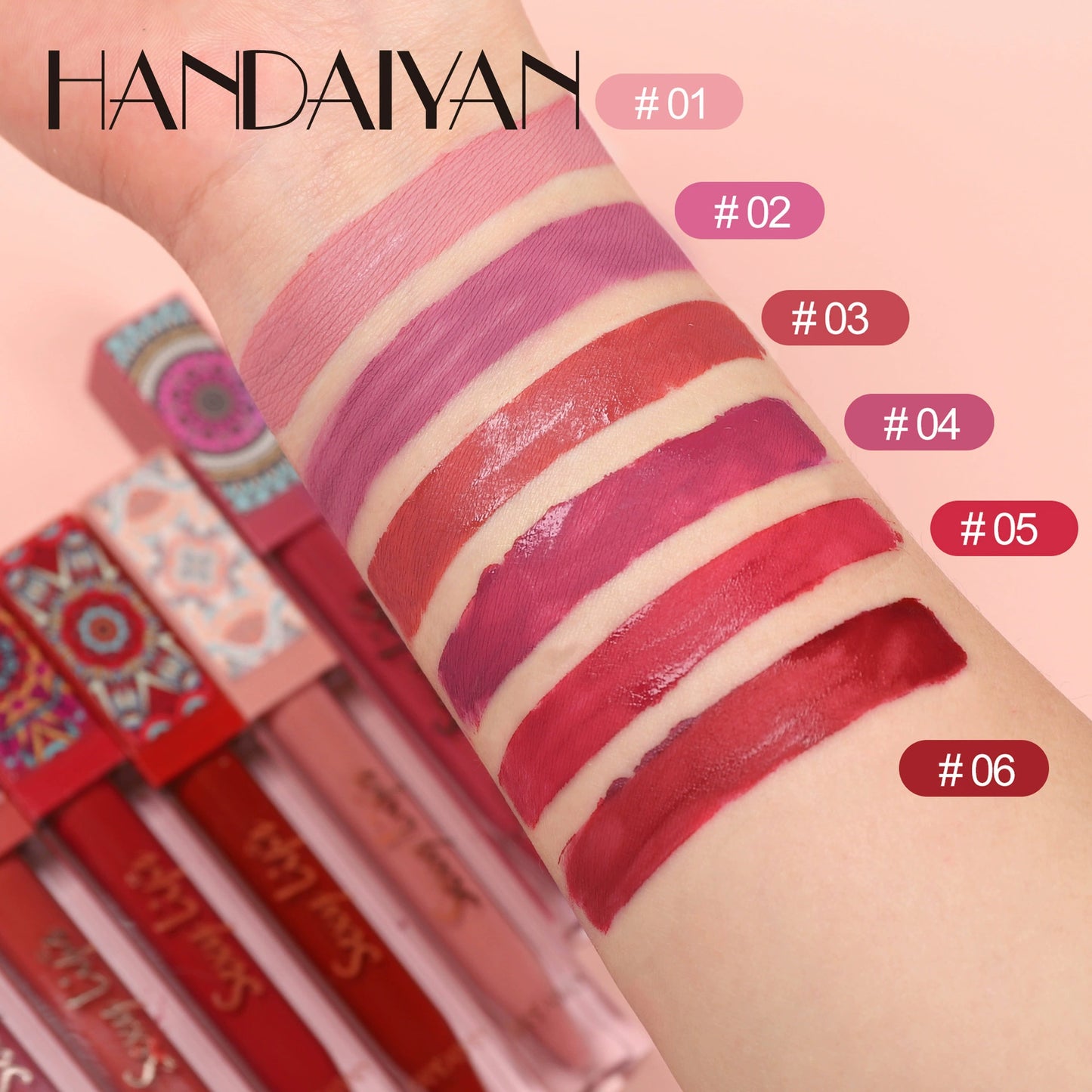 6-piece Bohemian-style lip gloss set, long-lasting, waterproof, matte lipstick