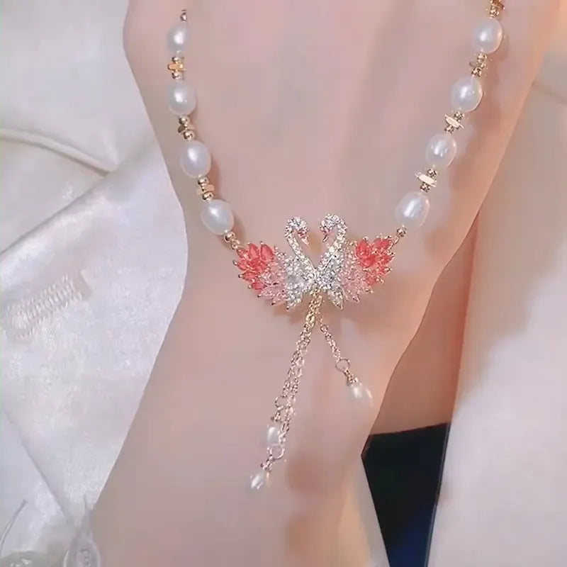 ✨✨Freshwater Pearl Necklace with Swan Pendant