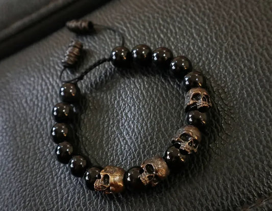 The Sterling silver Skull Army Onyx Bead Bracelet